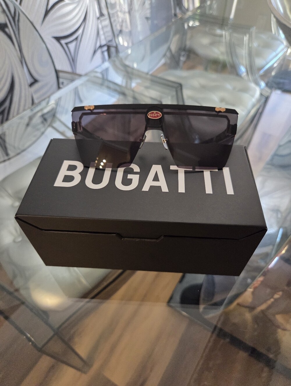 Bugatti Black Shield Sunglasses with Gold Accents